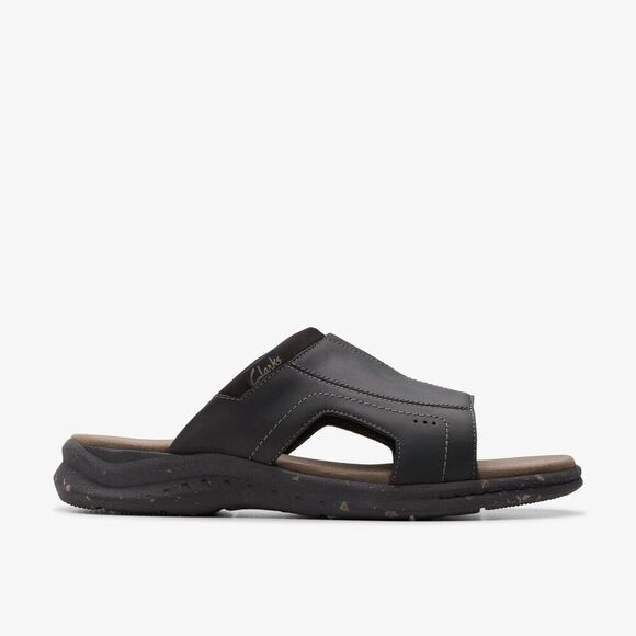 Clarks Men's 11.5 Walkford Band Black Leather slides NWOT Sandals Slip shoes - Picture 1 of 6